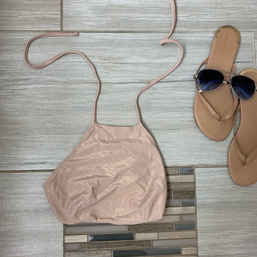 CREAM/TAN HALTER BIKINI TOP